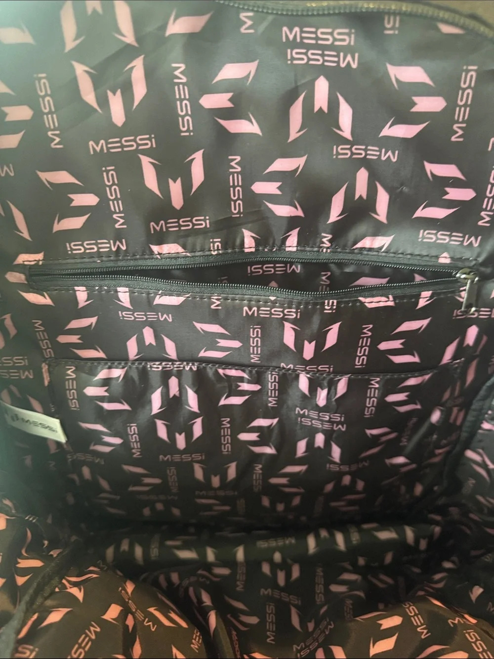 MESSI Black Backpack with Pink Logo - Unisex Everyday Backpack